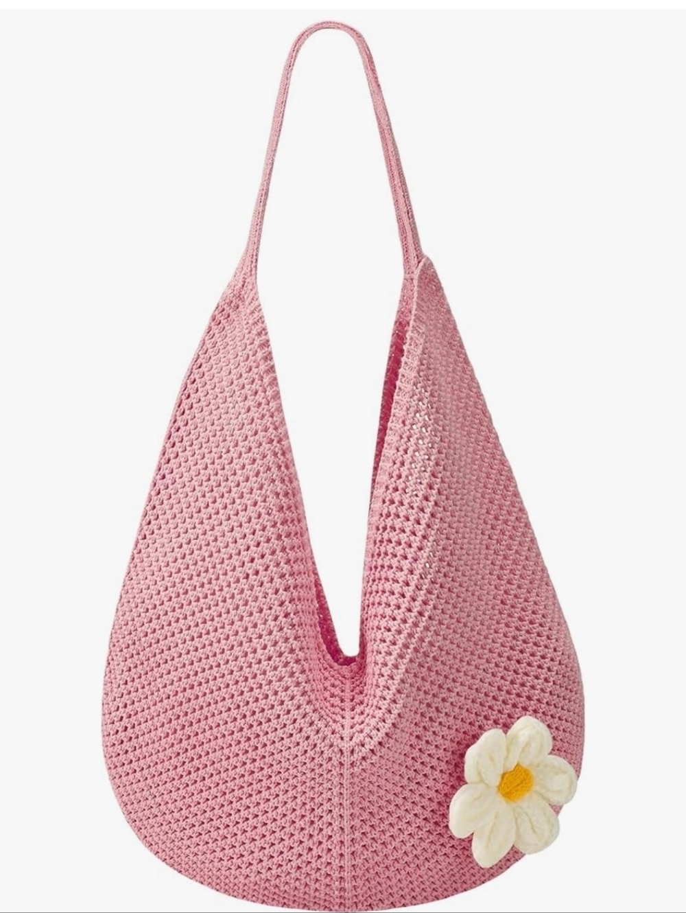 Pink Crochet Daisy‎ Shoulder Bag - Stylish Everyday Tote